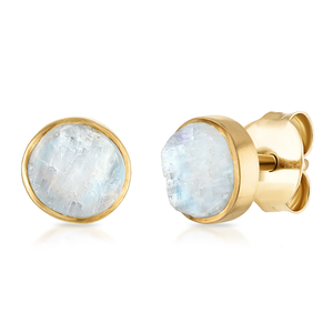 18K Yellow Gold & Natural Moonstone Studs