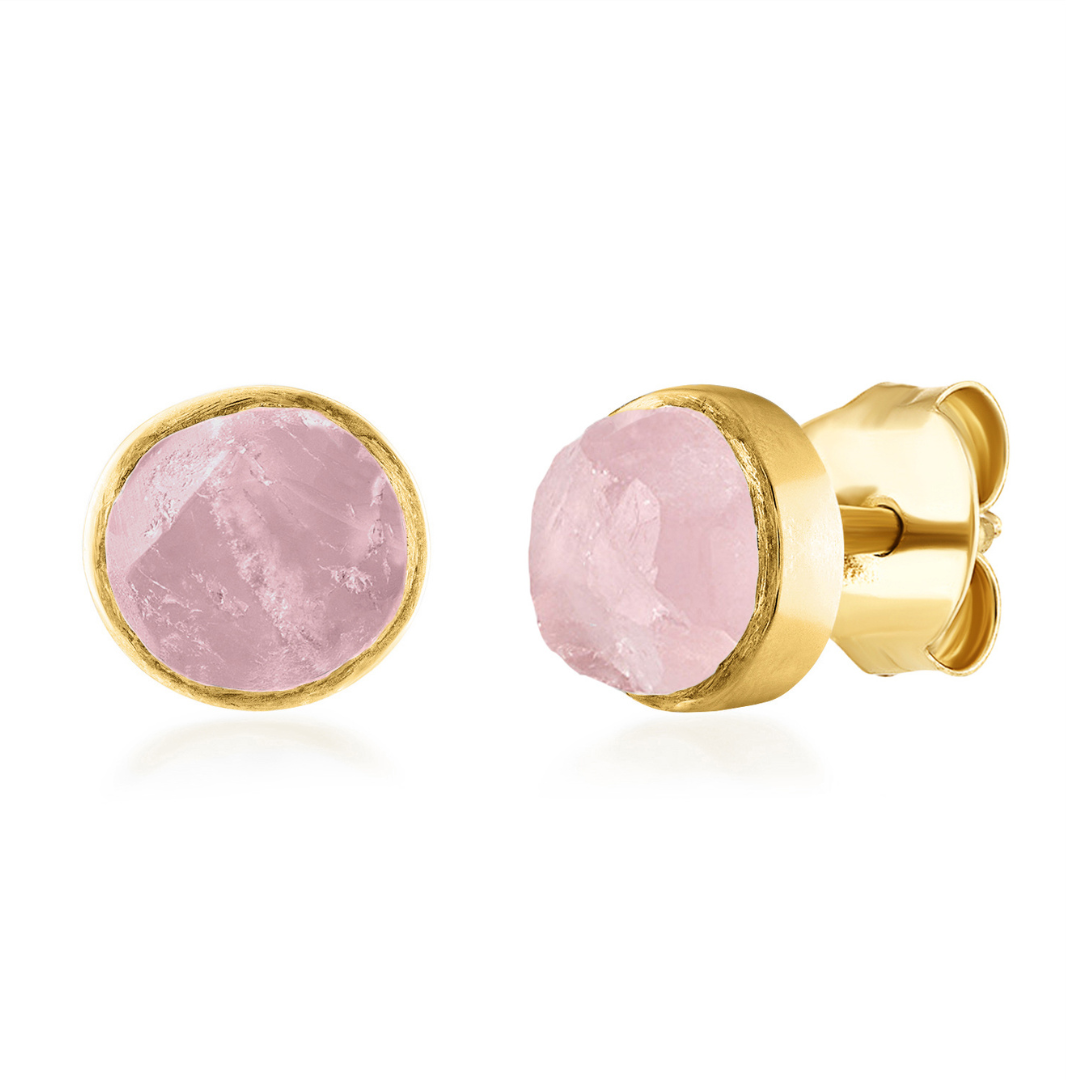 18K Yellow Gold & Natural Rose Quartz Stud Earrings