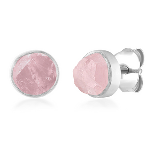 'Lover' Raw Rose Quartz Gemstone Stud Earrings