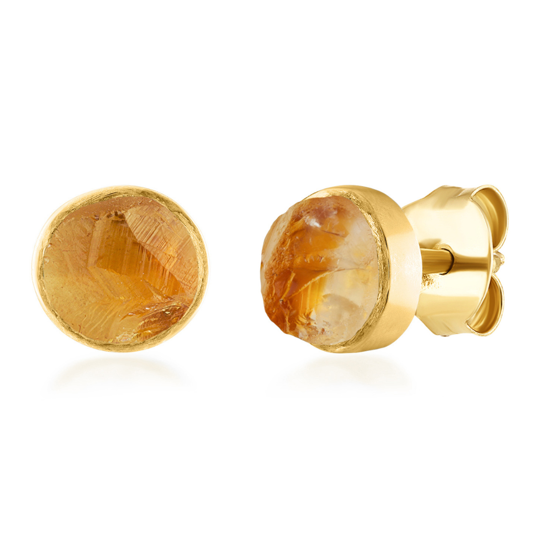 18K Yellow Gold & Natural Citrine Stud Earrings