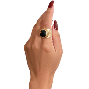 'Dark Horse' Raw Black Tourmaline Baby Boss Ring