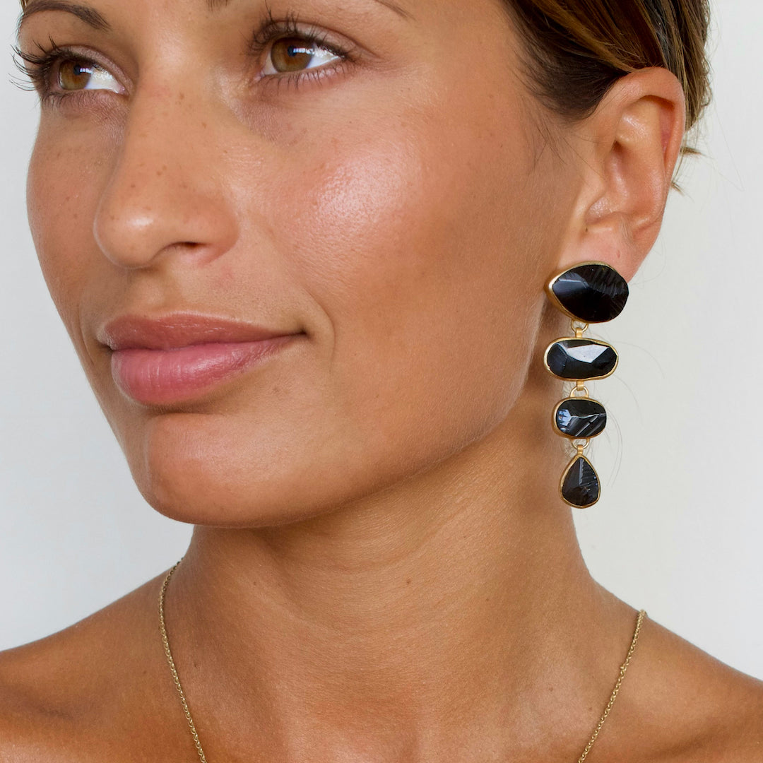 Black Tourmaline 'Paradiso Cascade' Gemstone Earrings