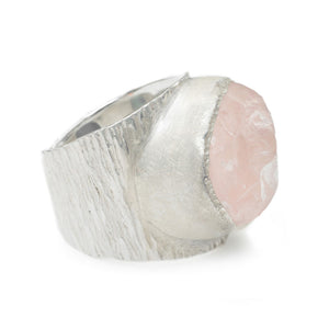 'Lover' Raw Rose Quartz Baby Boss Ring