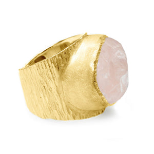 'Lover' Raw Rose Quartz Baby Boss Ring