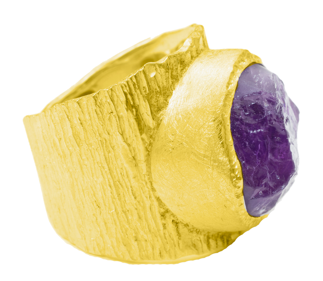 Men's Raw Amethyst Boss Gemstone Ring