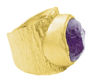 Men's Raw Amethyst Boss Gemstone Ring