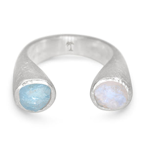 'Stargazer' Two-Stone Ring with Aquamarine & Moonstone